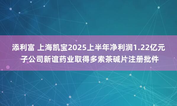 添利富 上海凯宝2025上半年净利润1.22亿元 子公司新谊药业取得多索茶碱片注册批件