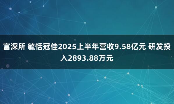 富深所 毓恬冠佳2025上半年营收9.58亿元 研发投入2893.88万元