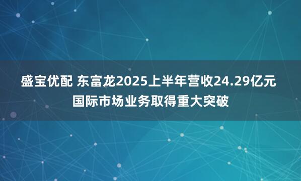 盛宝优配 东富龙2025上半年营收24.29亿元 国际市场业务取得重大突破